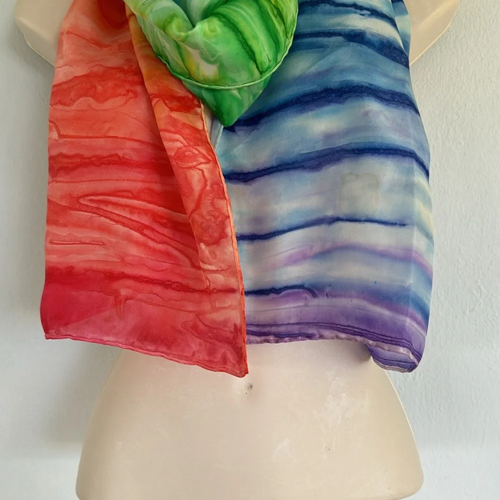 Handmade rainbow ombré watercolor tie dye lightweight scarf